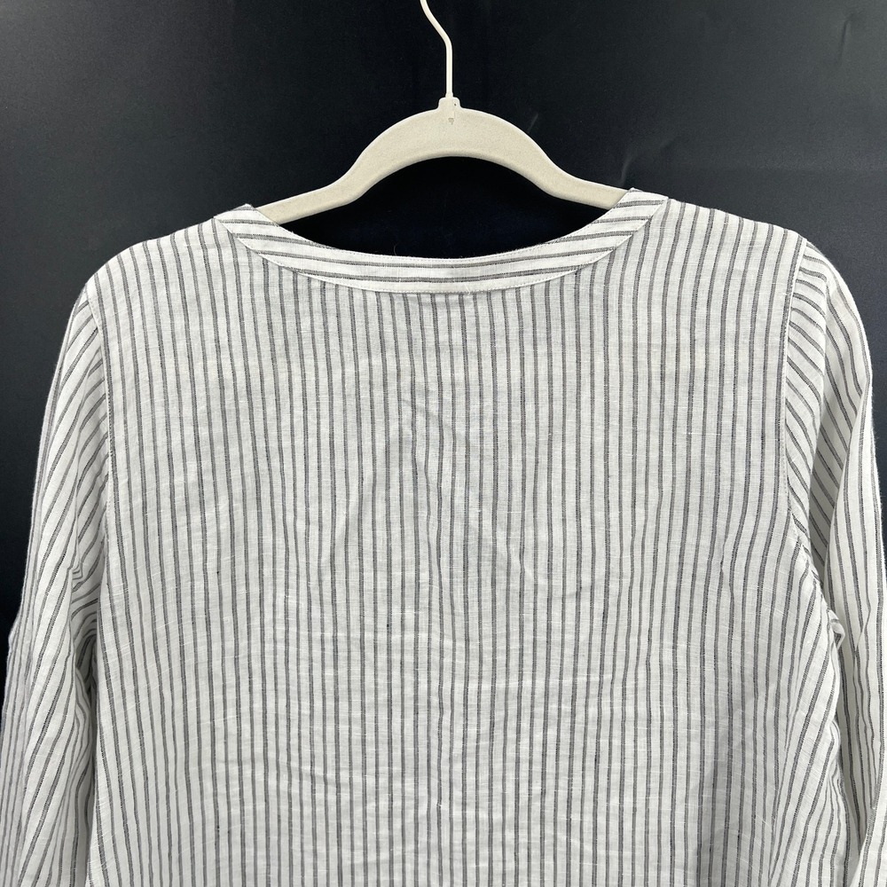 J. Jill white gray 100% linen popover tunic top coastal quiet luxury nautical L - Picture 8 of 11
